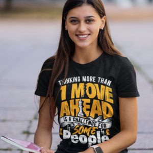 Chess-inspired t-shirt featuring a design that encourages strategic thinking and making thoughtful decisions with a positive impact on others and the environment.