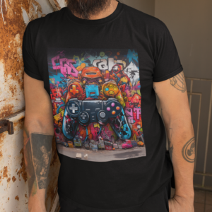 gamer-graffiti-blackt-shirt-mens-gaming-AI-generated