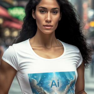 Inspirational AI Spirituality T-Shirt titled 'A New Age of Enlightenment' for those exploring the fusion of technology and spirituality.