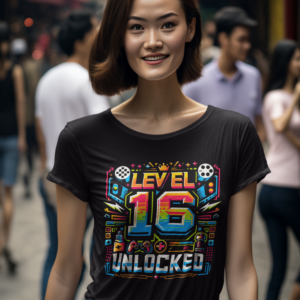 Level 16 Unlocked T-Shirt for 16th Birthday: AI-Generated Gamer Design